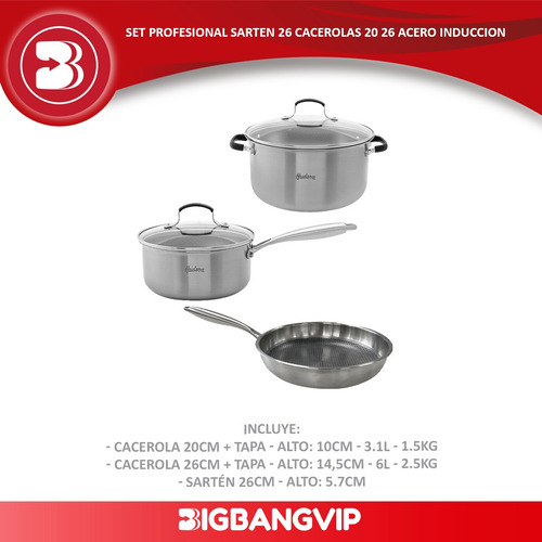 Set Profesional Cacerolas 20 26 Sarten 26 Acero Induccion