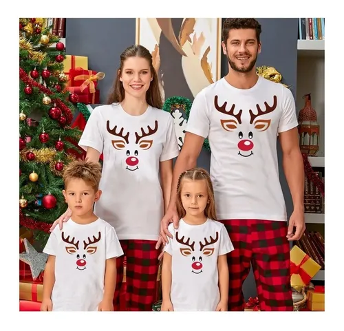Polera Estampada Fiesta Navidad Familia Modelo Reno X Unidad