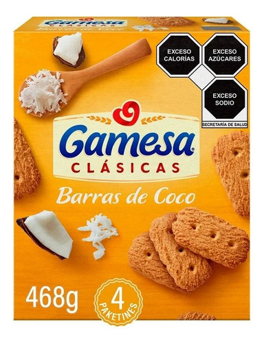 2 Pza Galletas Gamesa Barras De Coco Clásicas 4 Paketines De