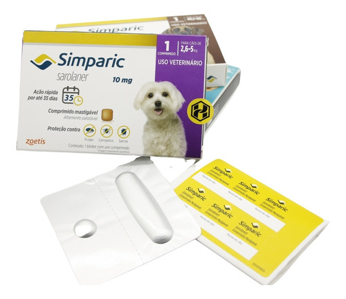 Imagem 2 de 9 de Antipulgas Simparic 10mg - Cães De 2,6 A 5kg - 1 Comprimido
