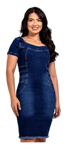 Vestido Jeans Anagrom Moda Evangélica Gola Larga Ref.5023