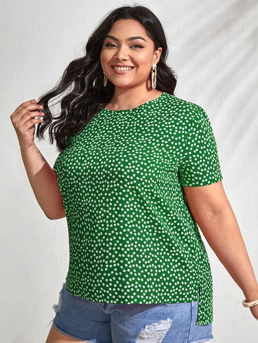 Blusa Verde Con Margaritas, Tallas Extras 1xl 2xl 3xl 4xl