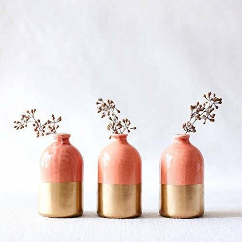 Coral And Gold Porcelain Bud Vases Set Of Three