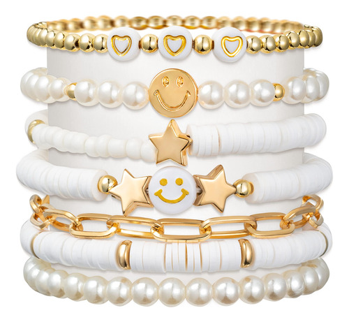 Lietoi Preppy Heishi - Juego De Pulseras Coloridas De Oro Bl