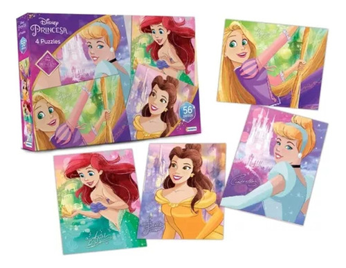 Puzzle X4 Princesa Disney De 56 Piezas Cada Uno Rompecabezas