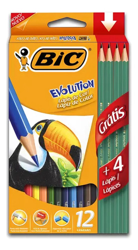 Lapis De Cor 12 Cores Bic + Brinde 4 Lápis Hb Bic Evolution