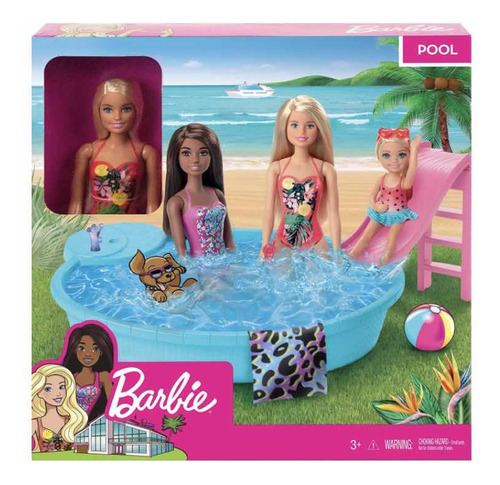 Muñeca Barbie Con Piscina Tobogan Y Accesorios 30 Cm Mattel