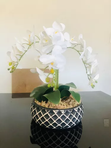 Centro De Mesa, Arranjo Orquídea Silicone Toque Real Vaso G