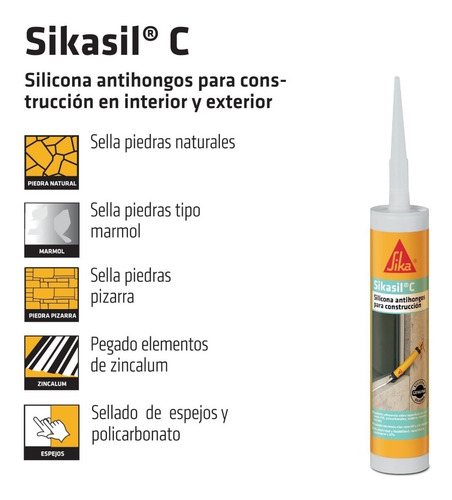 Imagen 2 de 8 de Sikasil C Silicona Neutra Multiuso Anti Hongos Blanco 280ml
