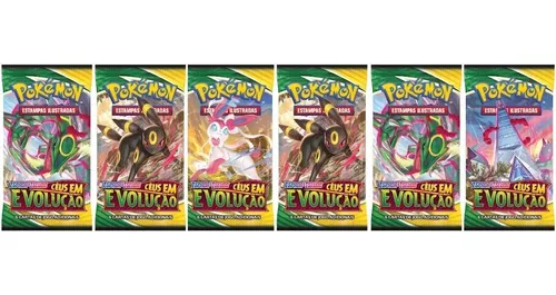 Pacote Cartas Pokémon Booster 6 Cartas Espada Escudo Céus em Evolução