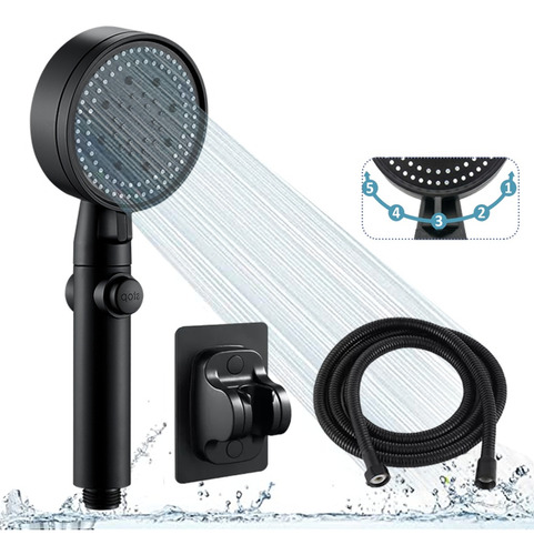 Kit De Ducha De Mano Negro+ Manguera 1.5mts Ducha Baño