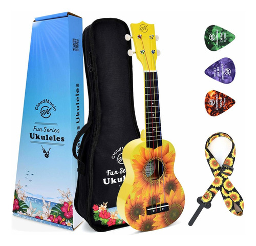 Cloudmusic Ukelele Soprano De Alto Brillo Con Cuerdas Edu