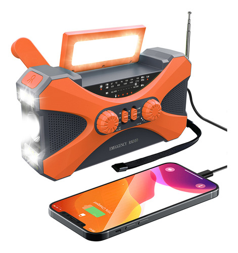 Radio De Emergencia, Radio Recargable Con Doble Altavoz Color Naranja