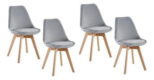 Set 4 Silla Comedor Tulip Acolchada Terciopelo Felpa Velvet Estructura De La Silla Gris