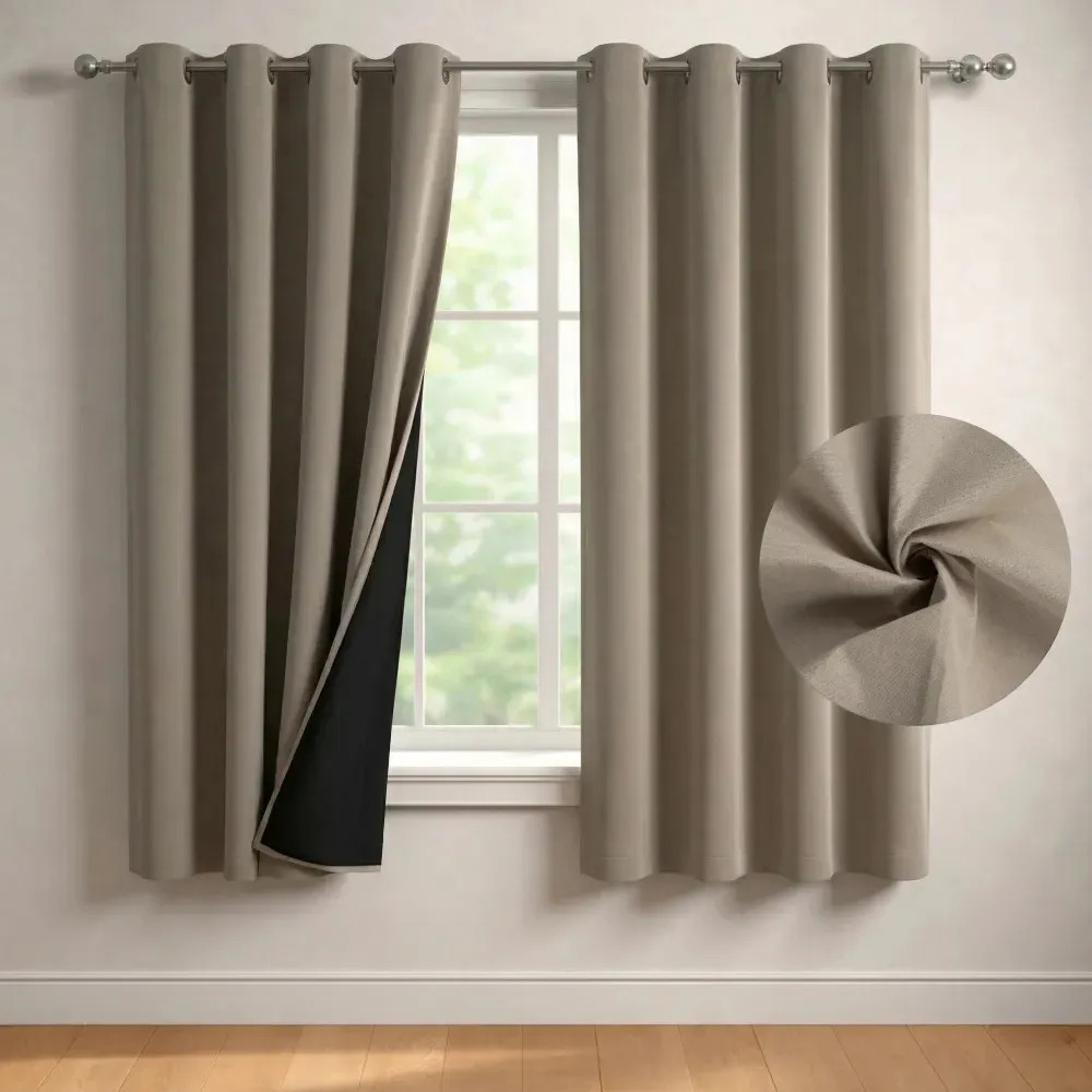 Cortina 100% Blackout Casatua 2 Paños De 160 X 135cm Liviana - Beige