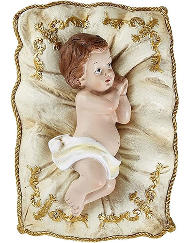 Figura Navideña De Resina Del Bebé Jesús Sobre Almohada Blan