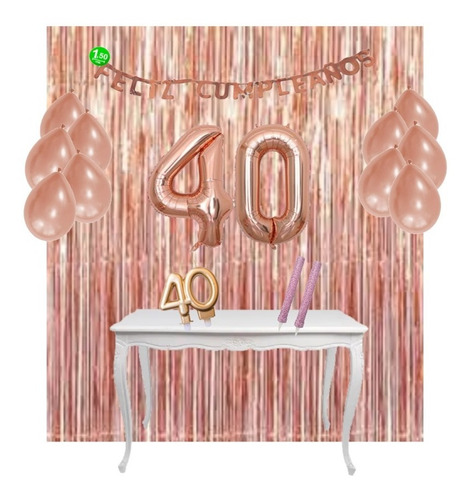 Kit Cotillón - Decoración Cumple De 40 Años - Rosa Gold