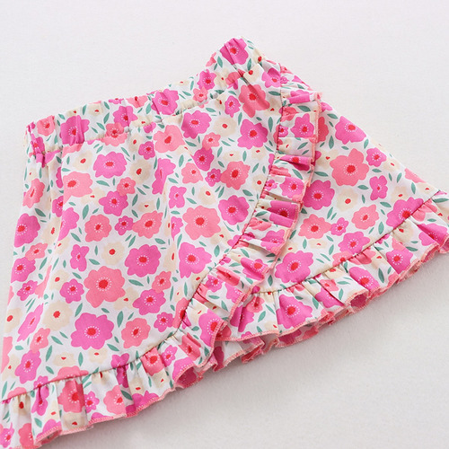 Conjunto Casual Algodón Camisa Y Falda Con Estampado Floral Rosa Chicle 3-4 Años