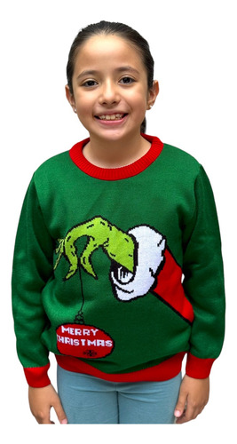 Ugly Sweater / Sueter Navideño Infantil Con Mano Gri  Esfera