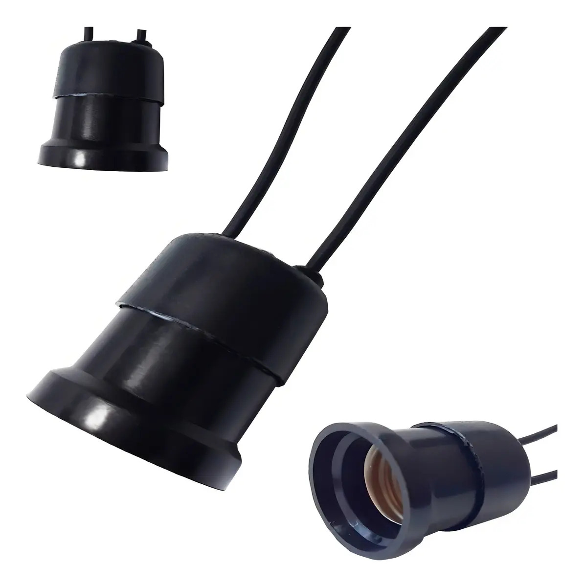 Kit 10 Soquetes Com Rabicho Bocal Porta Lâmpada E27 Cor Preto