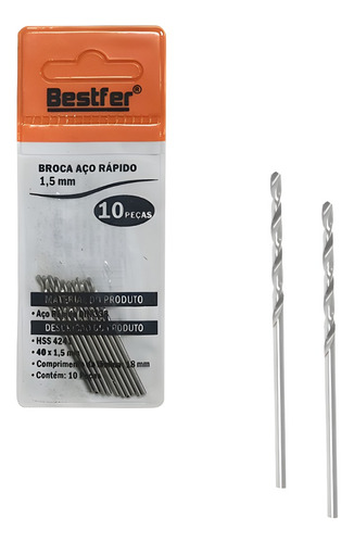 Kit 10 Brocas 1,5mm De Aço Rápido Para Ferro E Alumínio