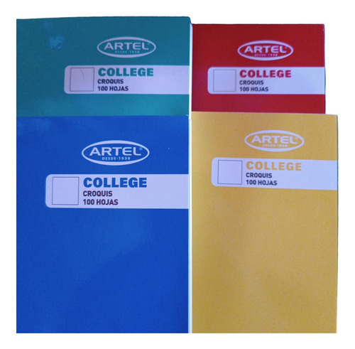 Pack 4 Cuadernos College Croquis 100 Hojas Artel Color amarillo.rojo.verde.azul