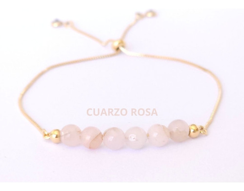 Pulsera Cuarzo Rosa - Laminada En Oro - Piedra Energetica