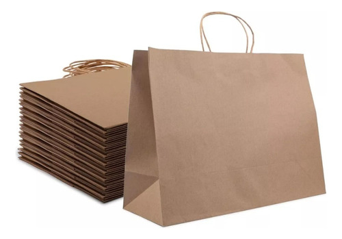 Bolsa De Papel Madera Kraft Marron Grande 50x45x15 X10u