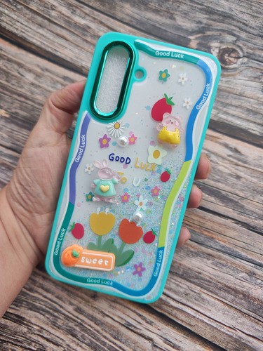 Funda Con Apliques 3d Para Samsung A36 A56 Brillos Reforzado Verde Sweet