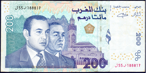200 Dirhams 2002 Billete D Marruecos Mohammad Vi Y Hassan Ii