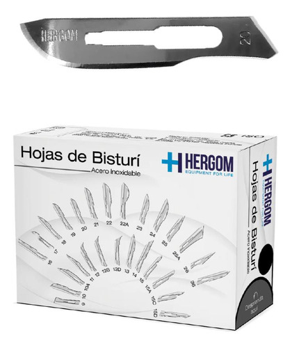 Hojas P/ Bisturí No. 20 Acero Inoxidable Hergom 100 Piezas