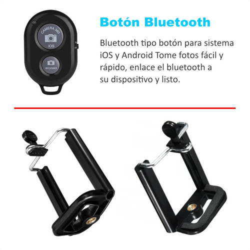 Imagen 3 de 9 de Trípode Cámara 3110 Con Estuche + Clip Celular + Bluetooth