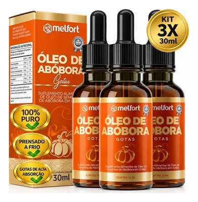 Kit 3x Óleo De Semente De Abóbora Em Gotas 100% Pura 3x30ml Sem Sabor