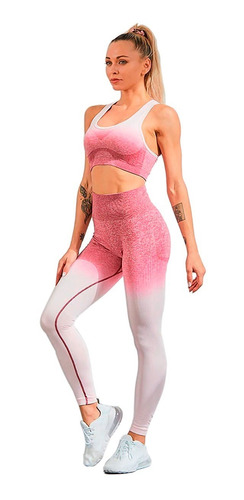 Conjunto Top Fitness + Legging Cintura Alta Sem Costura