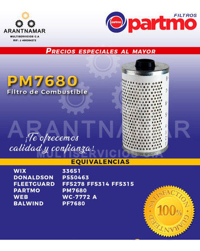 Filtro Combustible  Partmo Pm7680 33351 P550463 Bf7680
