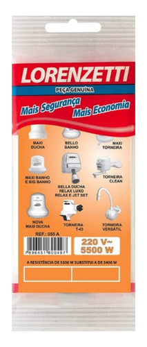 Resistência Para Chuveiro Maxi Ducha 220v 5500 W Lorenzetti Acabamento Polido