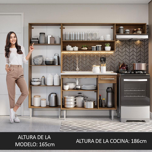 Cocina Integral Completa Madesa Emilly Fit Con Tarja Rn Color Marrón/Negro
