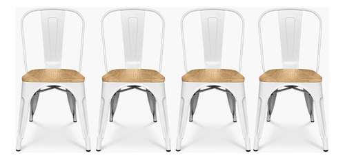 Pack 4 Sillas Tolix Asiento Madera Blanco Form