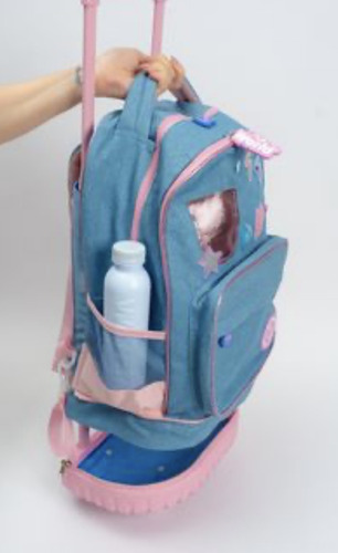 Mochila Con Carro 18 Pulgadas 2 Ruedas Desmontable Chic Fw Color Jeans Claro Cierre Rosa Diseño De La Tela Chic 201226
