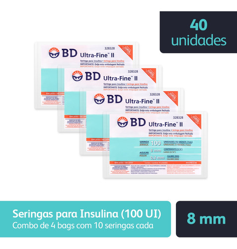 Combo 4x10u - Seringa Bd Ultra-fine 100 Ui 8mm