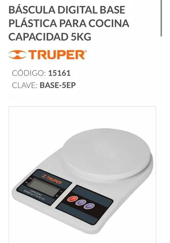 Báscula Digital Base Plástica Para Cocina 5kg Truper 15161