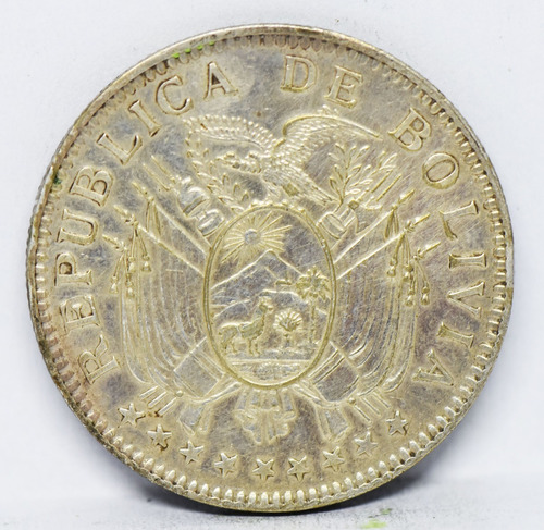 Moneda De Coleccion Bolivia 1909 Plata Maciza 1/2 Boliviano