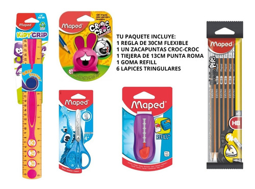 Colección Regla + Zacapuntas + Goma + Tijera + Lapices Maped