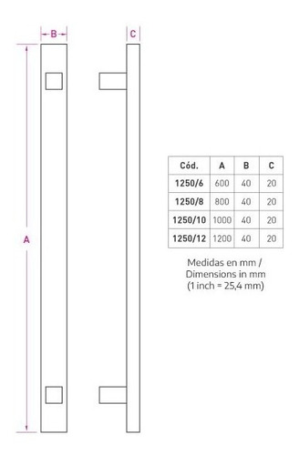 Imagen 4 de 6 de Manijon Barral Rectangular Acero Inoxidable 40x20x600 Puerta