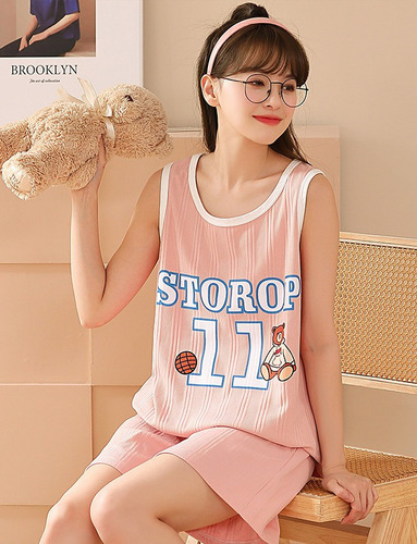 A Pijama Corto Mujer Verano Casual Cómodo Playera Y Short