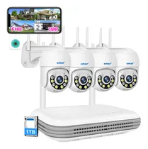 Comprar Smar Kit de 4 Cámaras de Seguridad Video vigilancia Wifi 3mp Disco 1tb Voz bidireccional y seguimiento automático Visión nocturna a todo color Grado impermeable IP66