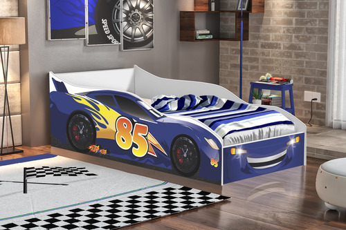 Cama Carro Juvenil Mcqueen Azul Para Meninos Quarto De Crianças Com Colhão