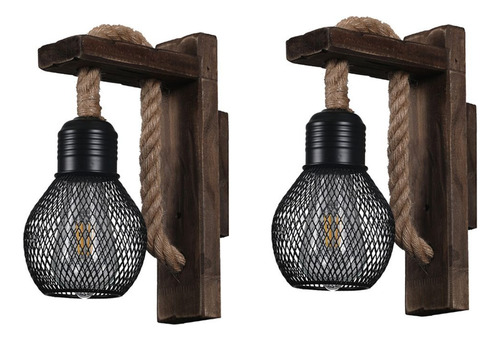 Pack 2 Aplique Rustico Madera /cañamo Porta E27
