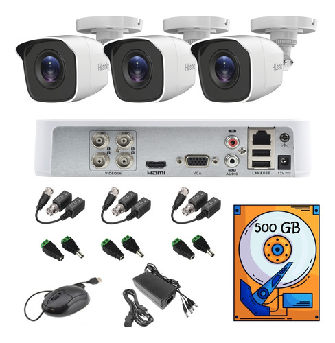 Kit Video Vigilancia 3 Cámaras 1080p / 2mp  Baluns Hilook 500gb