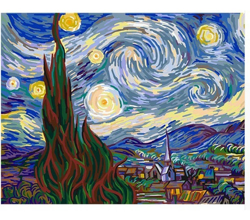 Imagem 2 de 6 de Pintura Numerada Noite Estrelada (starry Night) Van Gogh